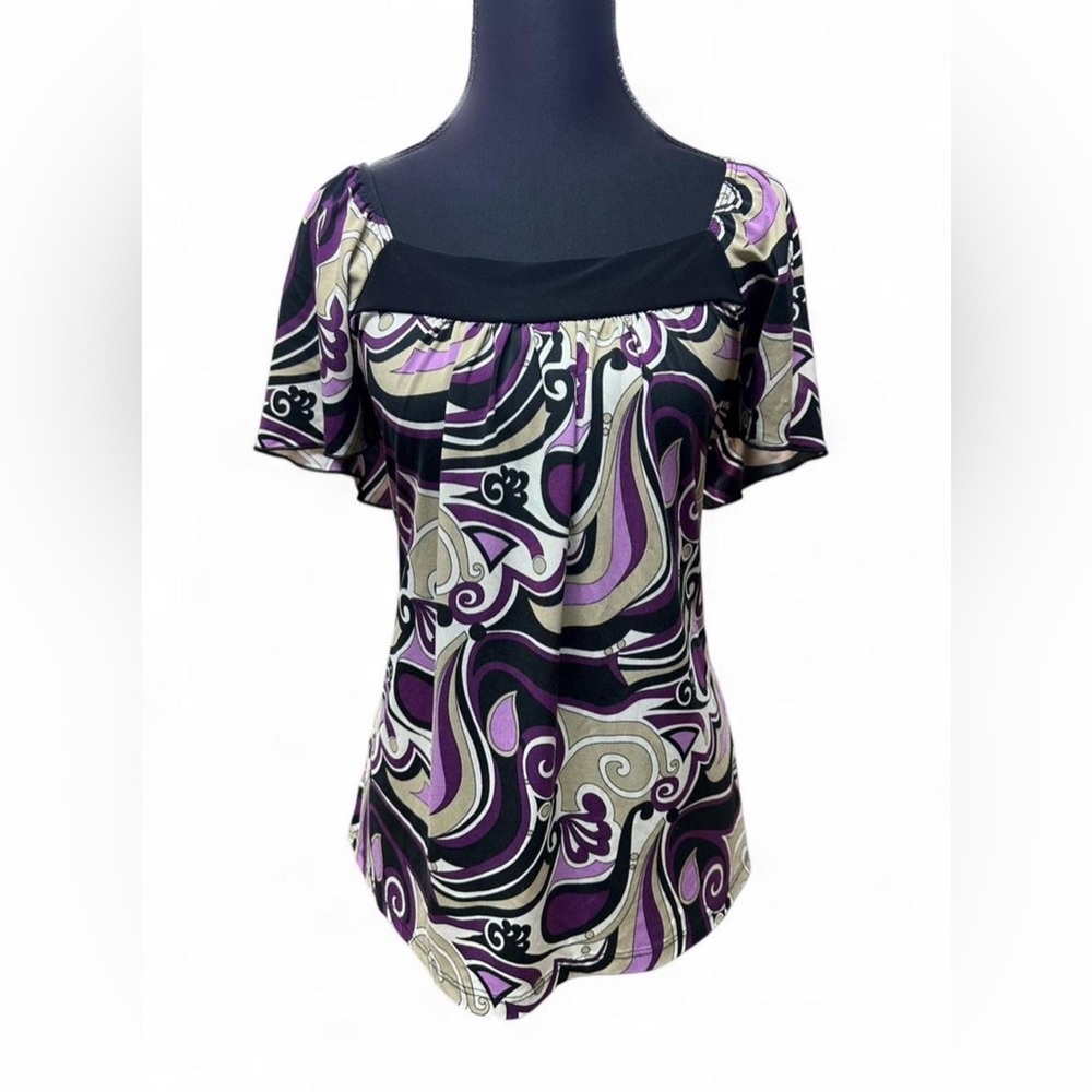 Y2K purple swirl fairycore top whimsigoth coquette 2000s psychedelic blouse vtg